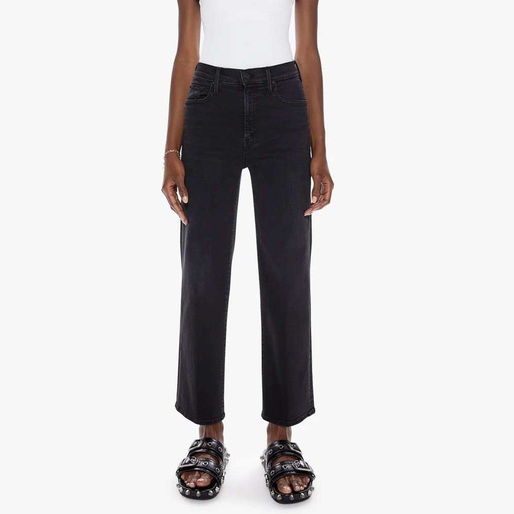 Mother The Rambler Zip Ankle Jeans Women's 30 Vroom Black Straight Leg Denim